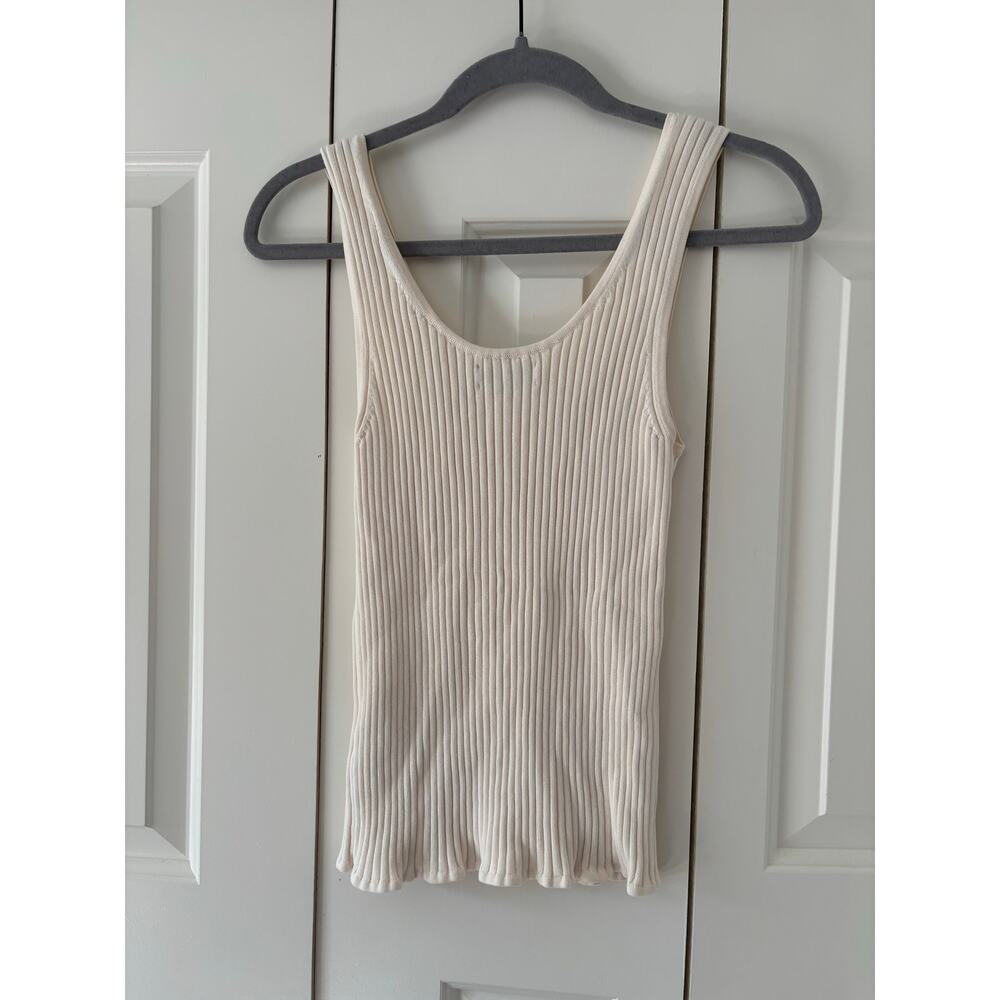 Calvin Klein Ribbed Knit Tank Top Ivory Sleeveless Stretch Women’s Medium M - Picture 6 of 6